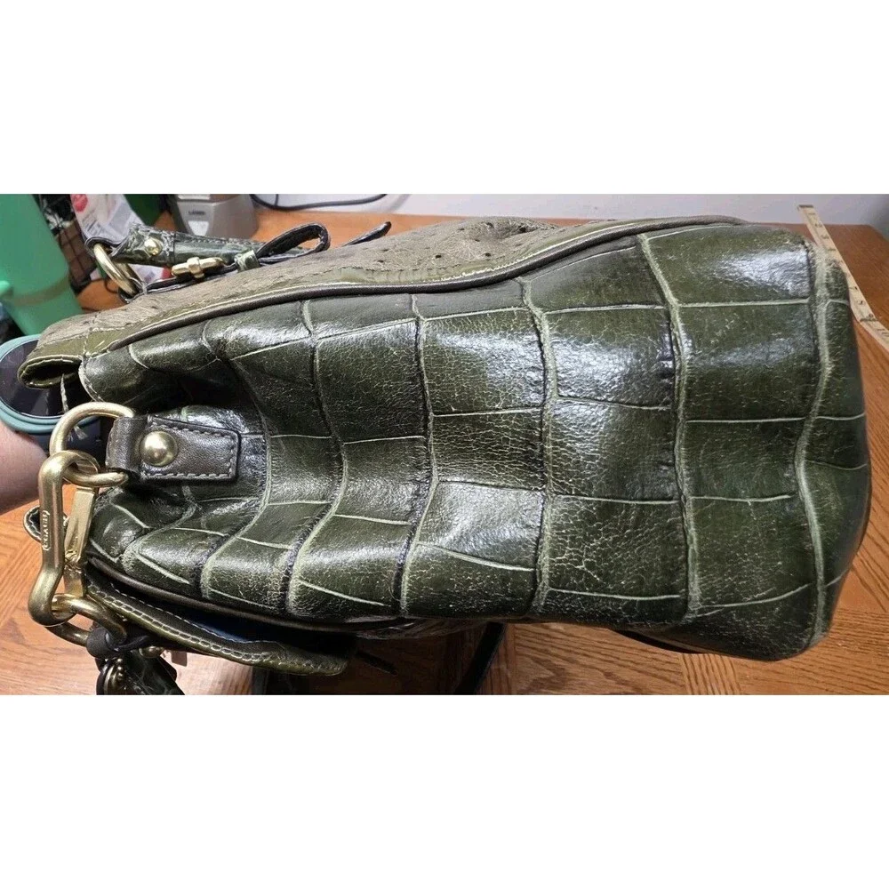 COACH PINNACLE GREEN OSTRICH GATOR MIXED LEATHER SATCHEL LIMITED EDITION #18611